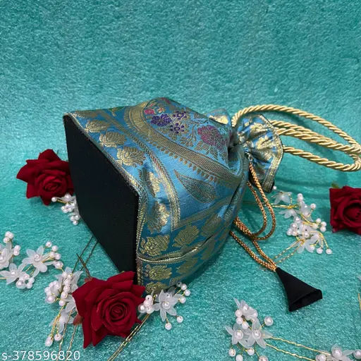 Light Blue Floral pouch Bag for Stylish Accessory